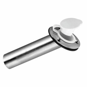 Flush Mount Rod Holder, stainless steel, w/ plastic white flip-up cap, L 226mm